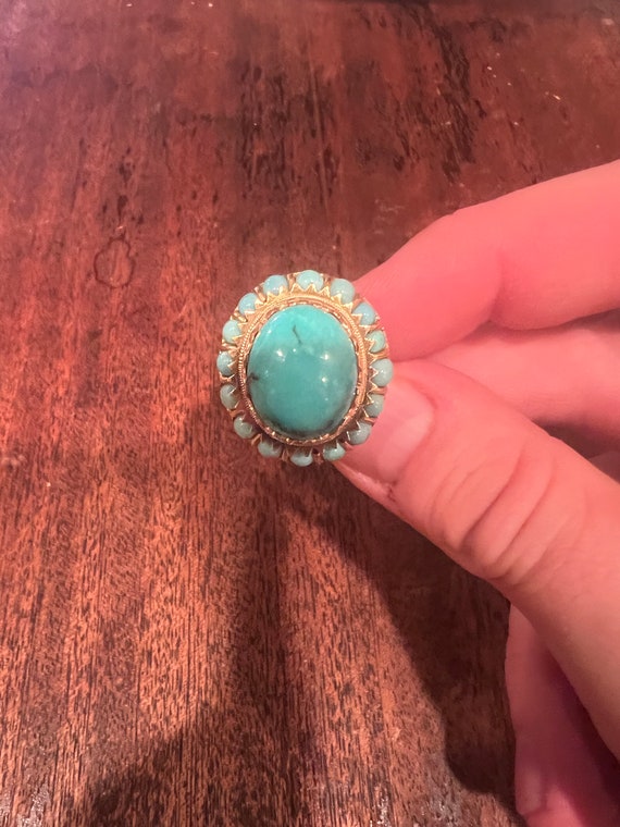 14k Yellow Gold Turquoise Ring. Size 7 - image 2