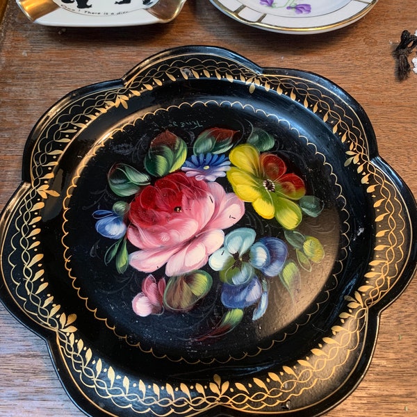 Russian Enamel Hand Painted Round Tray