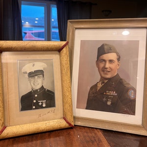 1940’s Identified 2 Orig WWII USMC  6th Division Studio Portrait  17 x14