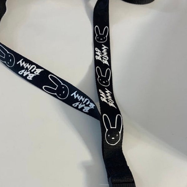 Bad bunny lanyard with key ring clip free ID holder black and white decals