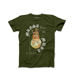 24K Empowering, Enlightening, Black History Month, Olive, White Mansa Musa Graphic Tee By BLACKSYD