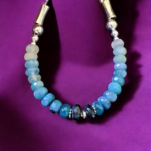 Rare AAA Grandidierite Silver beaded Bracelet , Ocean Grandidierite beads.