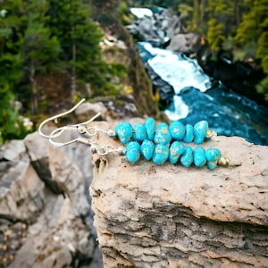 Kingman Blue Turquoise Sterling Silver Beaded Earrings.