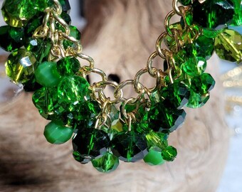 Emerald, Peridot, Moss forest and tree Green Swarvorski crystal bracelet.