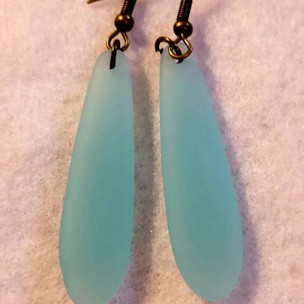 Aquamarine cultured sea glass drop earrings