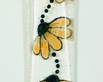 Hand Painted Fused Glass Orange Daisy Sun Catcher