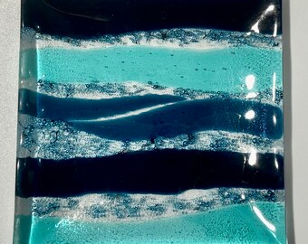 5" Fused Glass Aquamarine and Blue Dish