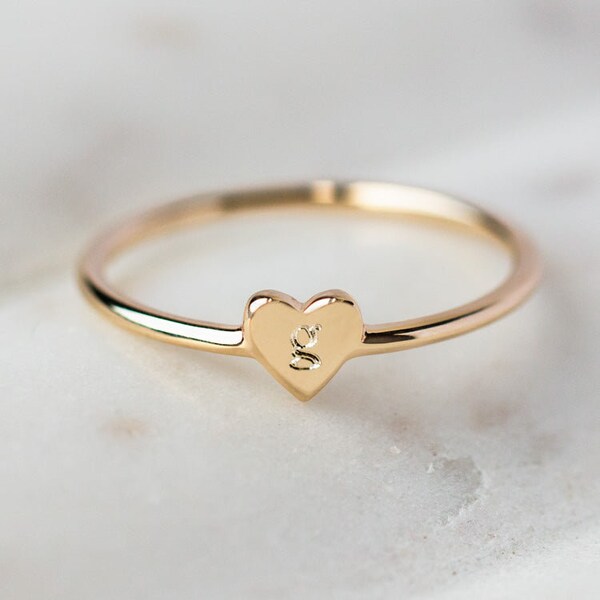 Initial Heart Ring - Etsy