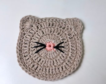 PDF, Crochet cat face coaster pattern, crochet kitten pattern, easy cat coaster pattern
