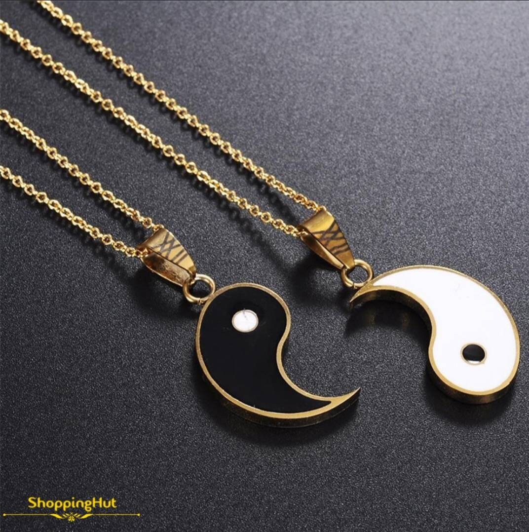 Ying Yang 2 Piece Necklaces Eight Diagrams Black and White Yin Yang P…