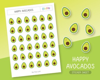 Avocado Sticker Sheet | Avocado Stickers | Avocados Stickers | Avocados Sticker Sheet | Avocado | Avocados | Cute Avocado Stickers | Avocado