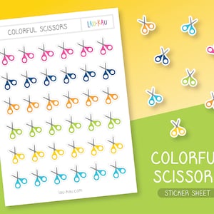 School Sticker Sheet | Scissors Stickers | Scissors Sticker Sheet | School Supplies Stickers | School Stickers | School Supplies Stickers