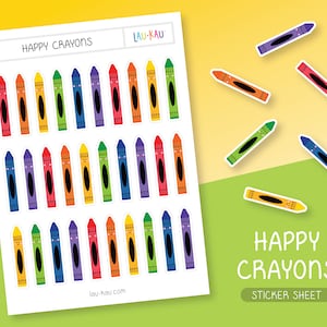 School Sticker Sheet | Crayons Stickers | Crayons Sticker Sheet | School Supplies Stickers | Crayon Stickers | Crayon Sticker Sheet | Pencil