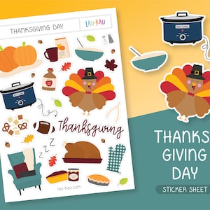 Thanksgiving Sticker Sheet | Fall Stickers | Autumn Stickers | Thanksgiving Day Stickers | Turkey Stickers | Holiday Stickers | Holiday Food