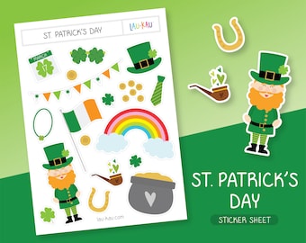 St. Patrick's Day Sticker Sheet | Leprechaun Stickers | St. Patrick's Day | Leprechaun | Shamrock Stickers | Clover | Luck | Lucky | Irish
