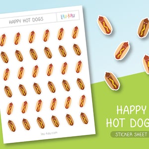 Hot Dog Sticker Sheet | Hot Dogs Stickers | Hot Dog Stickers | Hot Dogs Sticker Sheet | Hot Dogs | Food Stickers | Hot Dogs | Summer Sticker