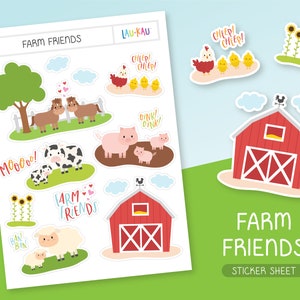Farm Sticker Sheet | Cute Stickers | Cute Sticker Sheet | Stationery Stickers | Journal Stickers | Planner Stickers | Glossy Stickers