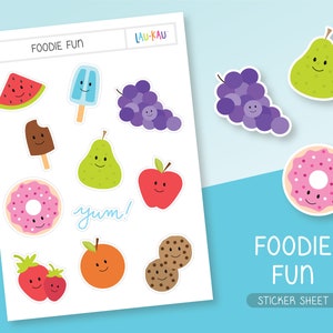 Food Sticker Sheet | Cute Stickers | Cute Sticker Sheet | Stationery Stickers | Journal Stickers | Planner Stickers | Glossy Stickers | Food