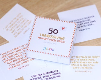 Tarjetas de versos de memoria de Acción de Gracias, Tarjetas de versos de memoria de la Biblia, Tarjetas de versos de memoria, Tarjetas de versos de la Biblia, Tarjeta de memoria de las Escrituras, Tarjeta de gratitud