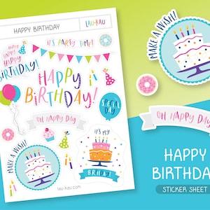 Birthday Sticker Sheet | Cute Stickers | Cute Sticker Sheet | Stationery Stickers | Journal Stickers | Planner Stickers | Glossy Stickers