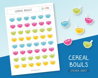 Cereal Sticker Sheet | Cereal Stickers | Cereal Bowl Stickers | Cereal Bowl Sticker Sheet | Cereal | Breakfast Stickers | Cereal Sticker