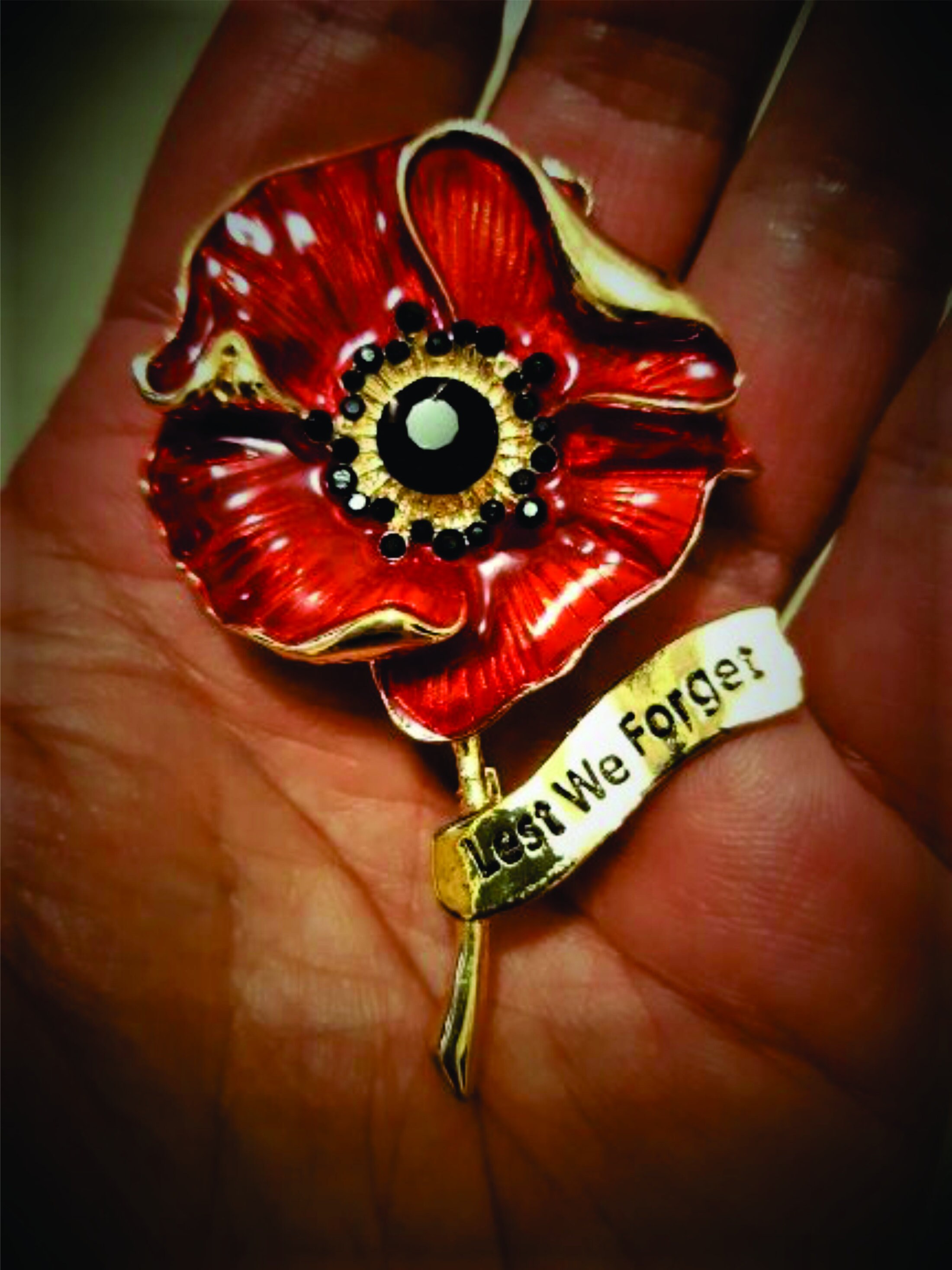 Red Poppy Pin Flower Brooch With Black Onyx Gems Large 2 Etsy