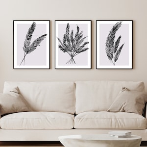 Minimalist Line Drawing Illustration Plant Leaves Wall Art Download Lilac Purple Mauve A5 A4 A3