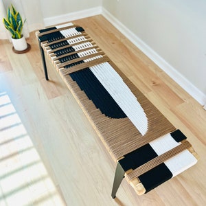 Hand-Woven Entryway Bench • MCM Style End of Bed & Mudroom Seating • (Custom-Made, Multiple Sizes)