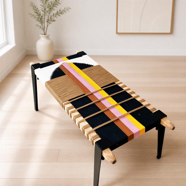 Hand-Woven Entryway Bench • MCM Style End of Bed & Mudroom Seating • (Custom-Made, Multiple Sizes)