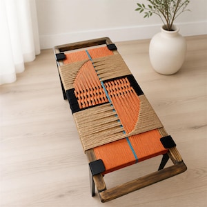 Banco de entrada tejido a mano • Asiento estilo MCM para el pie de la cama y el vestíbulo • (Hecho a medida, varios tamaños)