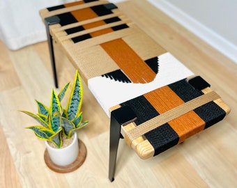 Hand-Woven Entryway Bench • MCM Style End of Bed & Mudroom Seating • (Custom-Made, Multiple Sizes)