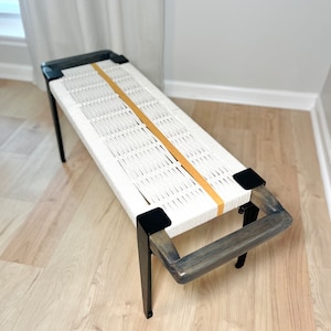 Mid-Century Modern Style Bench • Mudroom / Entryway Bench • Hand Woven End of Bed Stool • Custom Made • Handmade & BUILT TO ORDER