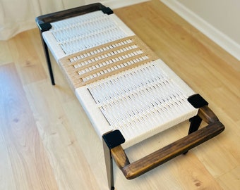 Hand-Woven Entryway Bench • MCM Style End of Bed & Mudroom Seating • (Custom-Made, Multiple Sizes)