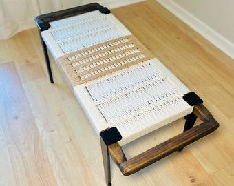 Mid-Century Modern Style Bench • Mudroom / Entryway Bench • Hand Woven End of Bed Stool • Custom Made • Handmade & BUILT TO ORDER