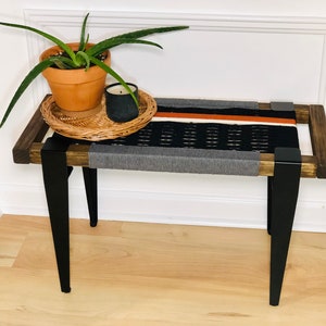 Mid-Century Modern Style Bench • Mudroom / Entryway Bench • Hand Woven End of Bed Stool • Custom Made • Handmade & BUILT TO ORDER
