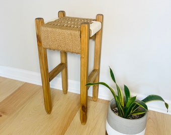 Mid-Century Modern Style Woven Indoor Plant Stand • Handmade • Customizable • BUILT TO ORDER