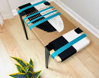 Hand-Woven Entryway Bench • MCM Style End of Bed & Mudroom Seating • (Custom-Made, Multiple Sizes)