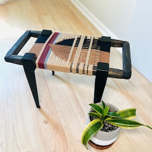 Mid-Century Modern Style Bench • Mudroom / Entryway Bench • Hand Woven End of Bed Stool • Custom Made • Handmade & BUILT TO ORDER