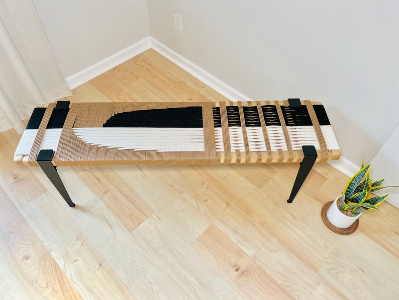 Mid-Century Modern Style Bench Mudroom / Entryway Bench Hand Woven End of Bed Stool Custom Made Handmade & BUILT TO ORDER image 5