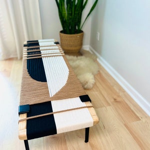 Mid-Century Modern Style Bench Mudroom / Entryway Bench Hand Woven End of Bed Stool Custom Made Handmade & BUILT TO ORDER image 6