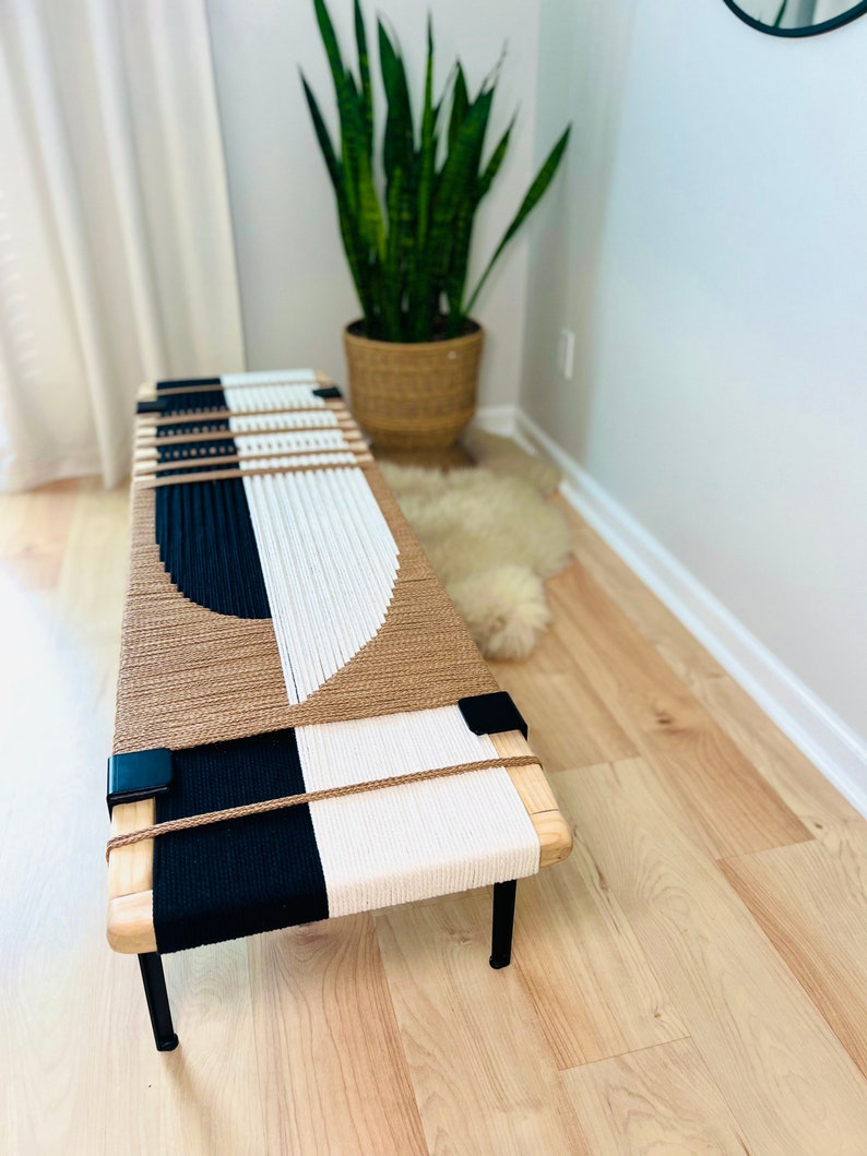 Mid-Century Modern Style Bench Mudroom / Entryway Bench Hand Woven End of Bed Stool Custom Made Handmade & BUILT TO ORDER image 6