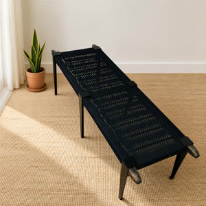 Hand-Woven Entryway Bench • MCM Style End of Bed & Mudroom Seating • (Custom-Made, Multiple Sizes)