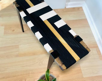 Hand-Woven Entryway Bench • MCM Style End of Bed & Mudroom Seating • (Custom-Made, Multiple Sizes)