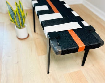 Hand-Woven Entryway Bench • MCM Style End of Bed & Mudroom Seating • (Custom-Made, Multiple Sizes)