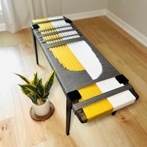 Mid-Century Modern Style Bench • Mudroom / Entryway Bench • Hand Woven End of Bed Stool • Custom Made • Handmade & BUILT TO ORDER