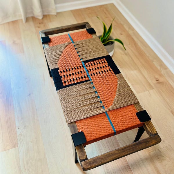 Hand-Woven Entryway Bench • MCM Style End of Bed & Mudroom Seating • (Custom-Made, Multiple Sizes)