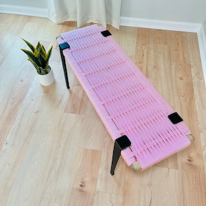 Mid-Century Modern Style Bench • Mudroom / Entryway Bench • Hand Woven End of Bed Stool • Custom Made • Handmade & BUILT TO ORDER