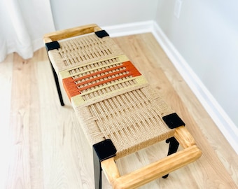 Mid-Century Modern Style Bench • Mudroom / Entryway Bench • Hand Woven End of Bed Stool • Custom Made • Handmade & BUILT TO ORDER