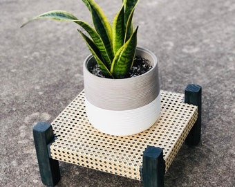 Mid-Century Modern Style Cane Webbing Plant Stand • Handmade • Customizable • BUILT TO ORDER