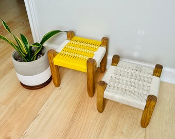 Mid-Century Modern Style Woven Indoor Plant Stand • Handmade • Customizable • BUILT TO ORDER  • (Set of 2)